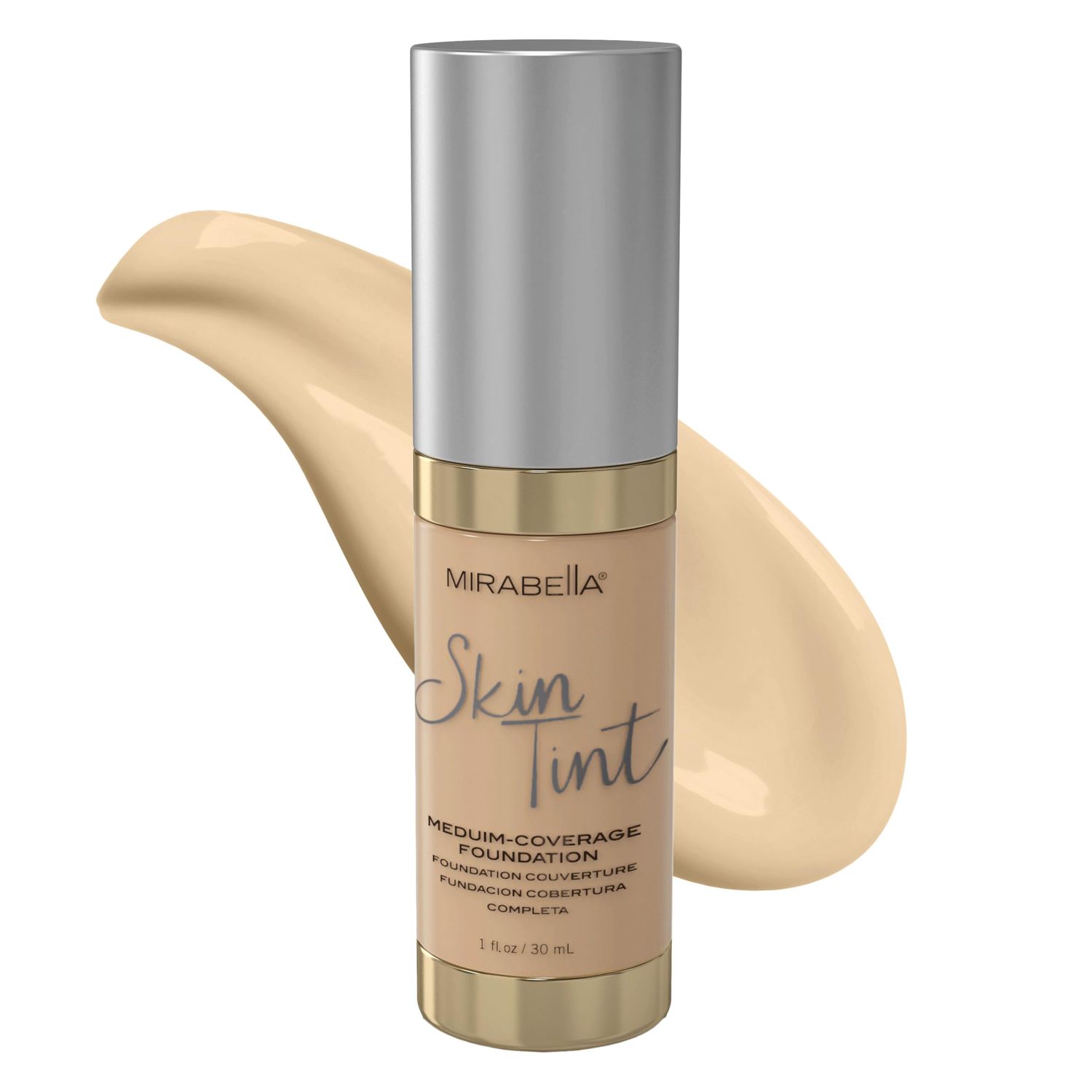 Mirabella Skin Tint Creme Liquid Foundation Makeup, Oil-Free Mineral Foundation for Medium Coverage - w/Hyaluronic Acid, Squalane, &amp; Allantoin for All Skin Types - IN Neutral