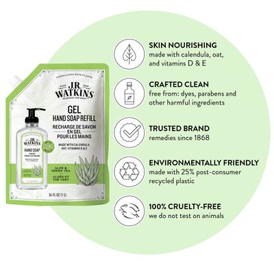 J.R. Watkins Hand Soap Refill, Aloe and Green Tea 34 fl Ounce