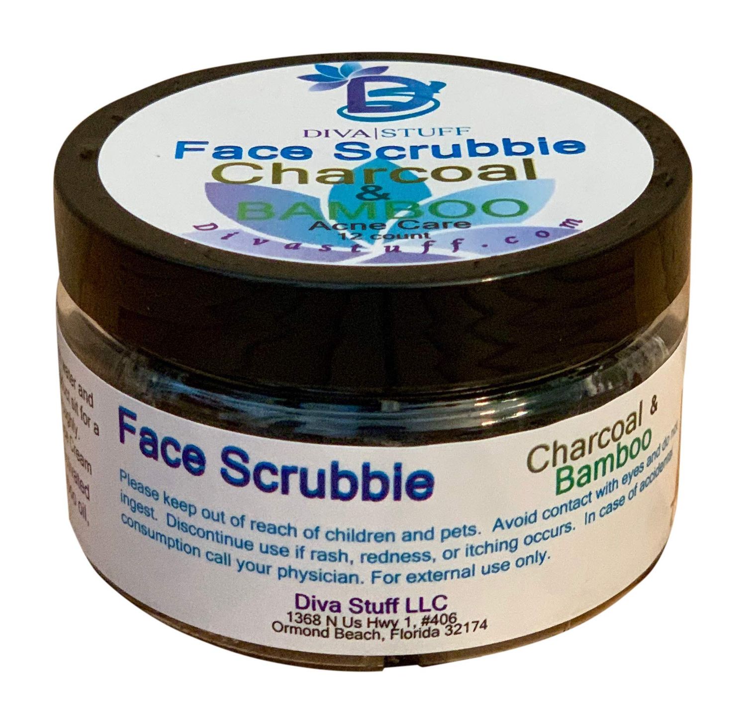 Diva Stuff Face Scrubbie - Scented Exfoliating Face Scrub Pads - Blackhead/Whitehead Acne Reducing Skincare Tool - Promotes New Skin Cell Turn Over - 12 Pads (Charcoal &amp; Bamboo)