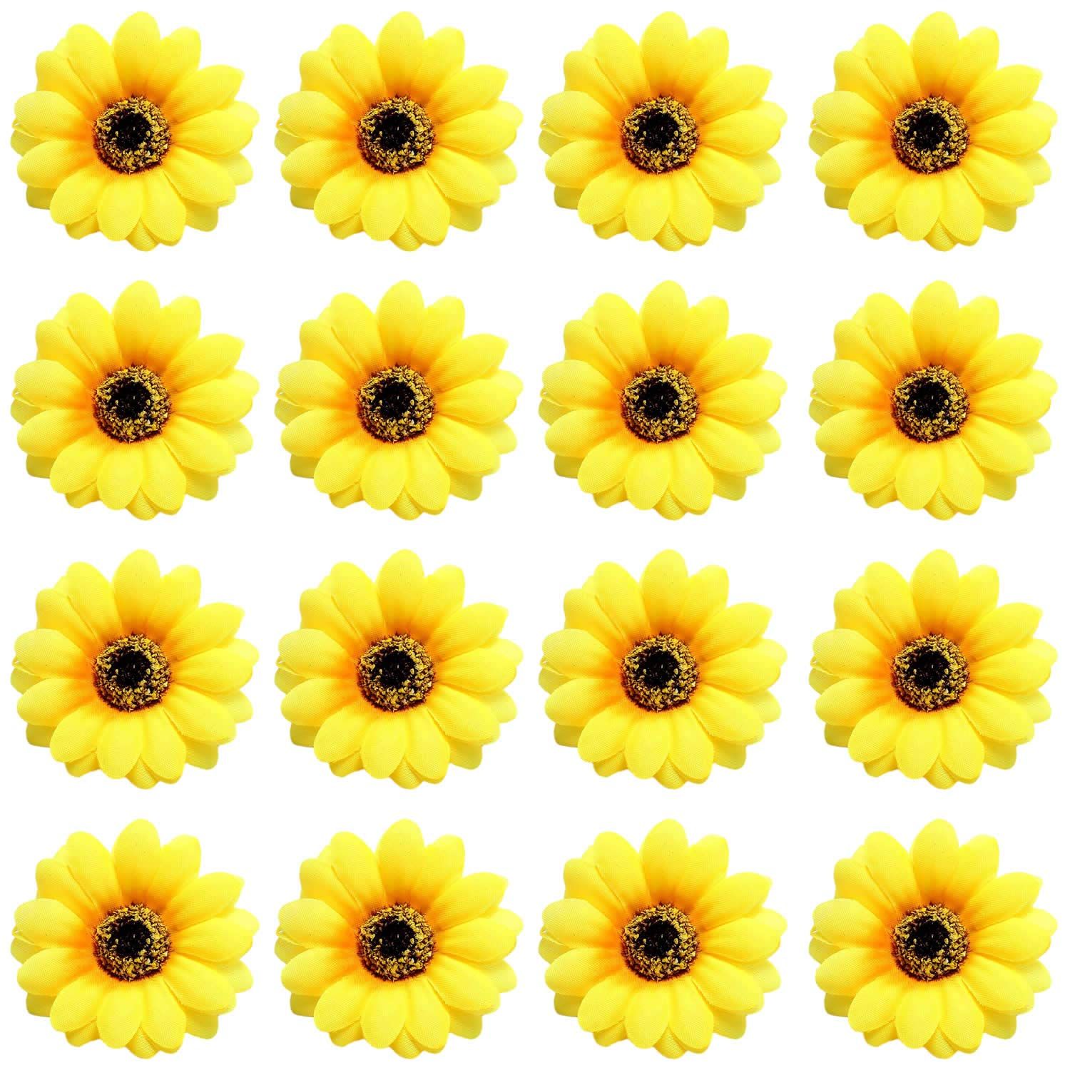 Lawie 16 Pack Artificial Fake Yellow Small Daisy Sunflower Hair Clips Floral Hairpins Alligator Barrettes Brooches Pins Wedding Hawaiian Party Silk Flower Headpiece Holiday Decoration for Women Girls
