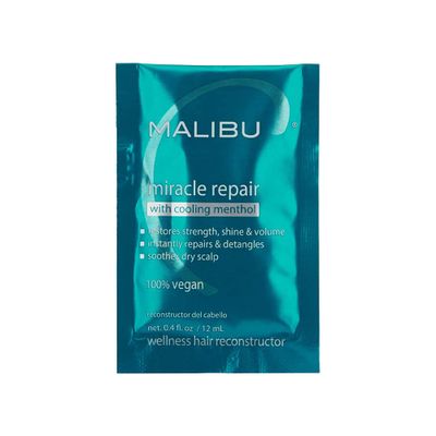 Malibu C Miracle Repair Hair Reconstructor with Cooling Menthol (1 Packet) - Nourishing Hair Repair Treatment for Weak, Damaged Strands - Scalp Invigorating Hair Care