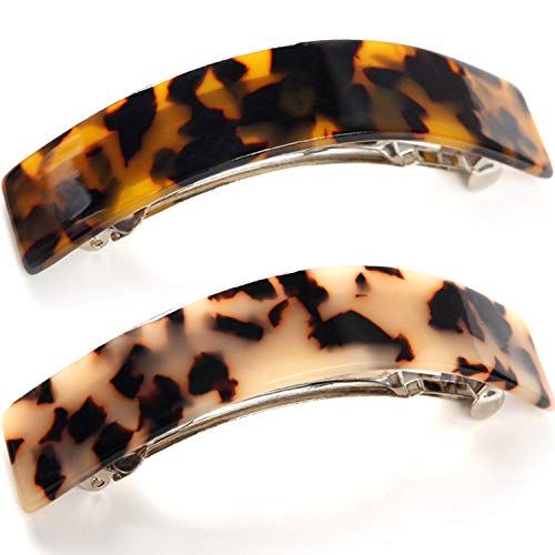 Eyegla Hair Barrettes for Women Large French Barrette Hair Clips Tortoise Shell Barrettes for Thick Hair,2 Pack
