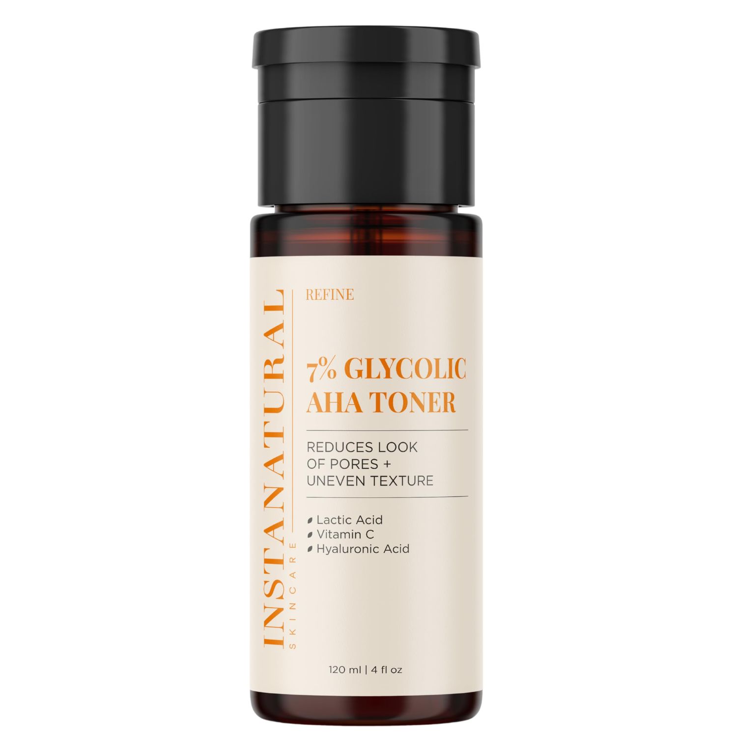InstaNatural 7% Glycolic AHA Face Toner, Brightens, Reduces The Look of Pores and Uneven Texture, Gently Exfoliates, with Lactic Acid, Witch Hazel and Vitamin C, 4 Fl Oz