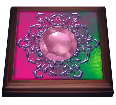 3dRose Pretty Lace Accented Frame with Jewel and Gradient Background Trivet with Ceramic Tile, 8 by 8&quot;, Brown