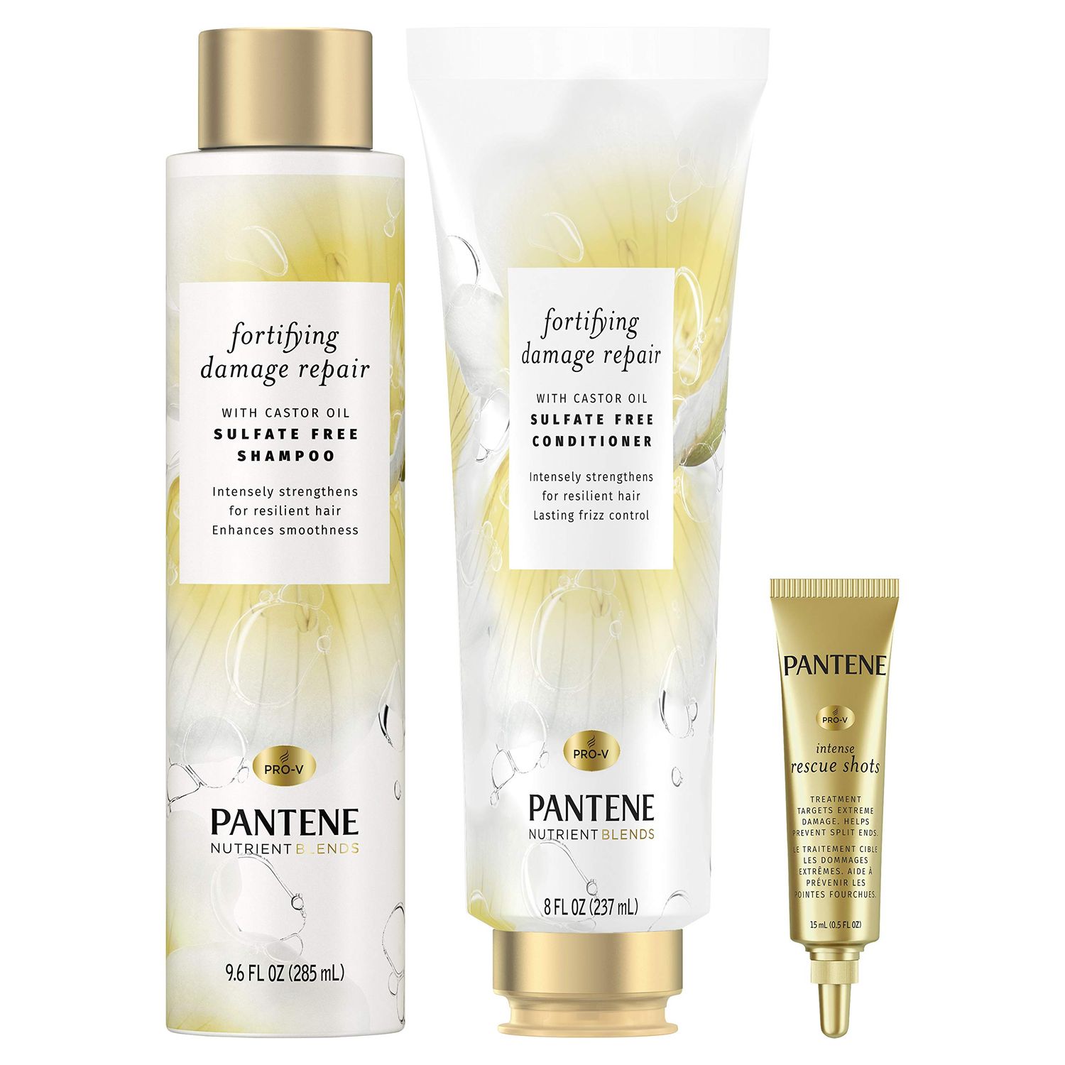 Pantene Sulfate Free Shampoo &amp; Conditioner Set with Castor Oil+ Hair Mask Treatment, Nutrient Blends Fortifying Damage Repair