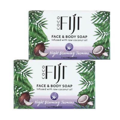 &quot;Coco Fiji Soap Bar for Face and Body Infused With Organic Coconut Oil, Night Blooming Jasmine Essential Oil, Natural Soap for Moisturizing &amp; Pore Purifying Skin, 7 oz, Pack Of 2 &quot;