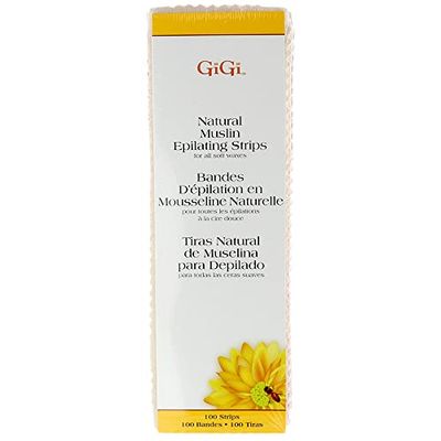GiGi Natural Muslin Epilating Strips for Hair Waxing/Hair Removal, Body and Facial Wax Strips - 100 Large Strips