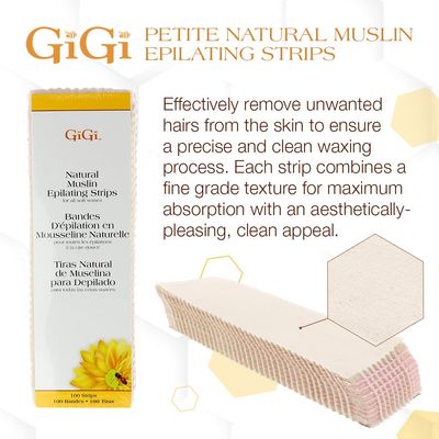 GiGi Natural Muslin Epilating Strips for Hair Waxing/Hair Removal, Body and Facial Wax Strips - 100 Large Strips