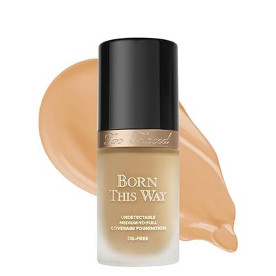 Too Faced Born This Way Natural Finish Longwear Liquid Foundation | Medium-To-Full Coverage | Hydrating + Oil Free, 1 Fl Oz, Golden Beige