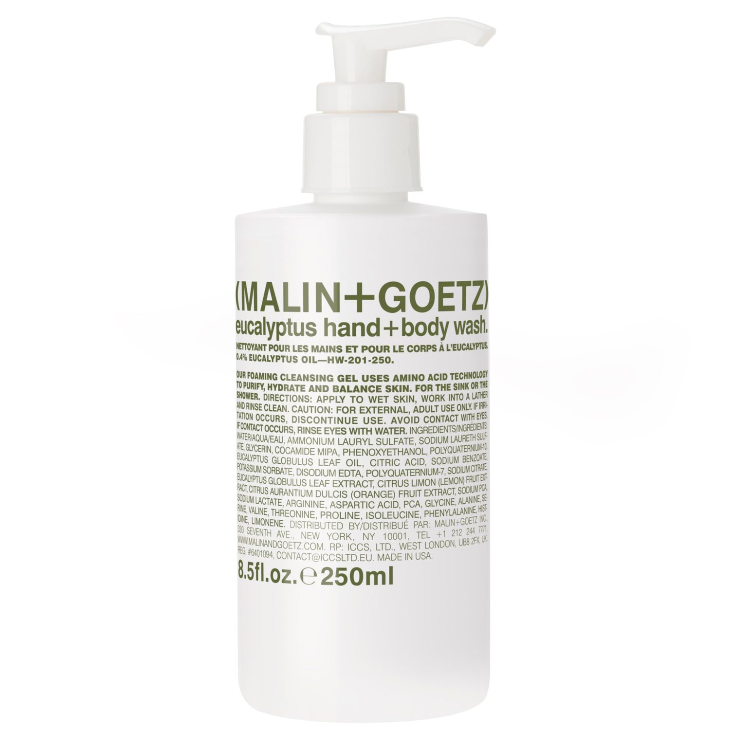 MALIN+GOETZ Eucalyptus Hand + Body Wash - natural hydrating soap,cleansing and purifying for all skin types, prevents stripping or irritation on sensitive skin. Cruelty-free. 8.5 fl oz