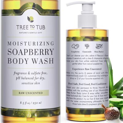 Tree to Tub Unscented Body Wash for Sensitive Skin &amp; Dry Skin - Moisturizing pH Balanced Fragrance Free Body Wash, Hydrating Sulfate Free Body Soap for Women &amp; Men w/Organic Shea Butter, Natural Aloe