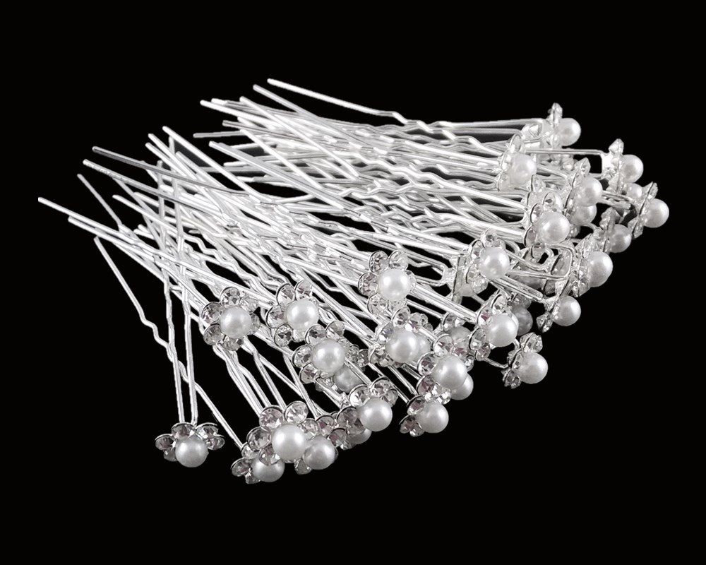 yueton 40pcs Wedding Bridal Pearl Flower Crystal Hair Pins Clips Women Headwear Hair Accessories