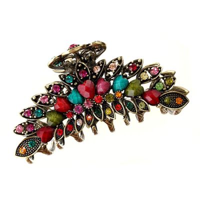 Numblartd Vintage Chic Metal Alloy Imitation Turquoise Rhinestone Fancy Non-Slip Hair Claw Jaw Clips Pins - Women Girls Fashion Retro Large Size Hair Catch Hair Updo Grip for Thick Hair (Colourful)