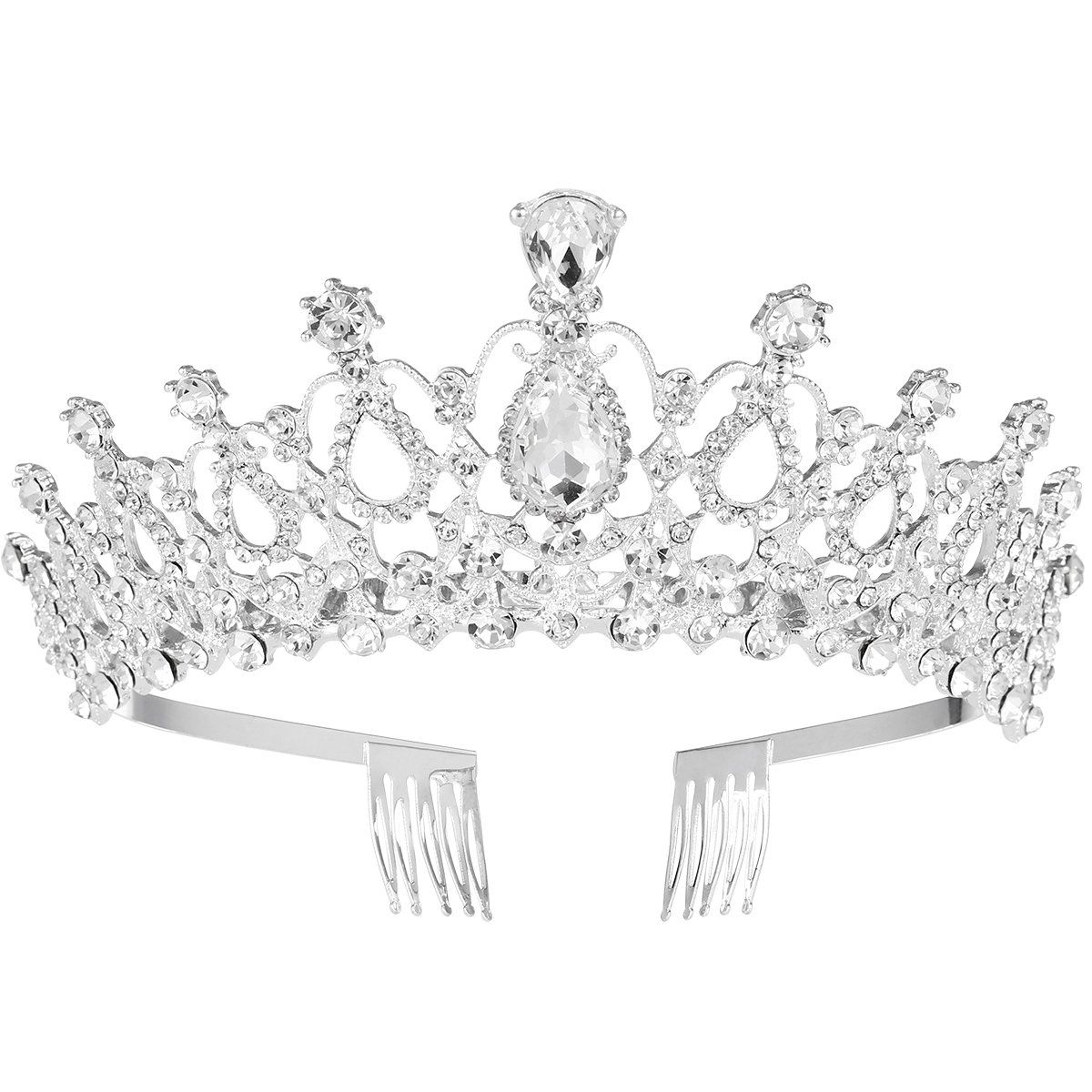Crystal Bridal Crown Rhinestone Princess Pageant Tiara Silver Wedding Crown with Comb for Women