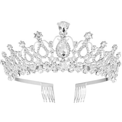 Crystal Bridal Crown Rhinestone Princess Pageant Tiara Silver Wedding Crown with Comb for Women