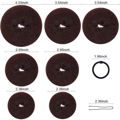 TsMADDTs Hair Bun Maker, 7PCS Dount Bun Maker for Long Hair Ring Style, 5PCS Elastic Bands and 20PCS U Shaped Pins Dark Brown for Ballet Styling