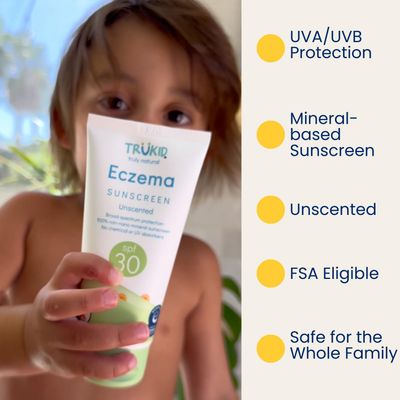 TruKid Eczema SPF30 Face Sunscreen Unscented 3.4oz Baby Sunscreen, Natural Ingredients Kids Sunscreen, Reef-Friendly Travel Size Sun Screen, Beach Defense Sunscreen for Kids, Toddlers, Babies &amp; Adults