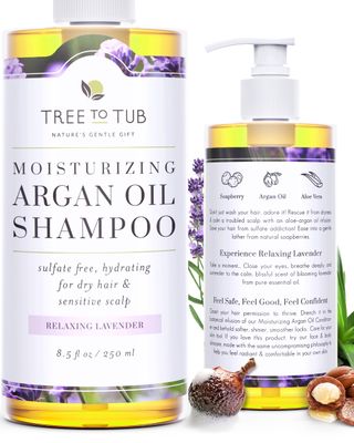Tree to Tub Lavender Dry Hair Shampoo for Sensitive Scalp - Gentle Hydrating Dry Scalp Shampoo for Women &amp; Men, Moisturizing Sulfate Free Shampoo w/Organic Argan Oil, Chamomile, All Natural Aloe Vera