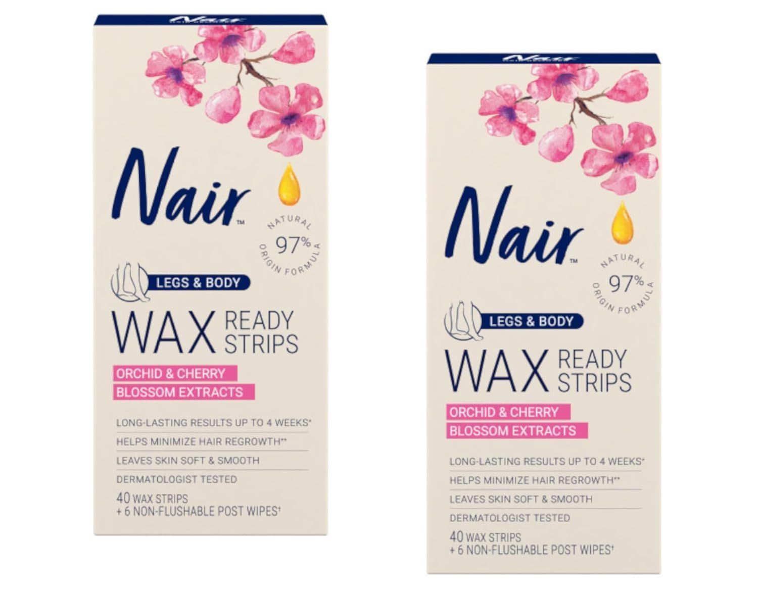 Nair Hair Remover Wax Ready-Strips 40 Count Legs/Body (2 Pack)