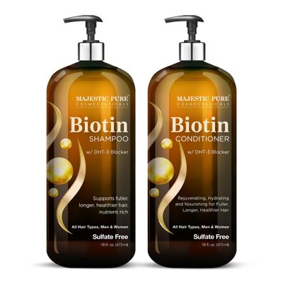 MAJESTIC PURE Biotin Shampoo and Conditioner Set with DHT Blocker Complex - Hydrating, Nourishing &amp; Supporting Healthy Hair, Sulfate Free, for Men &amp; Women - 16 fl oz each