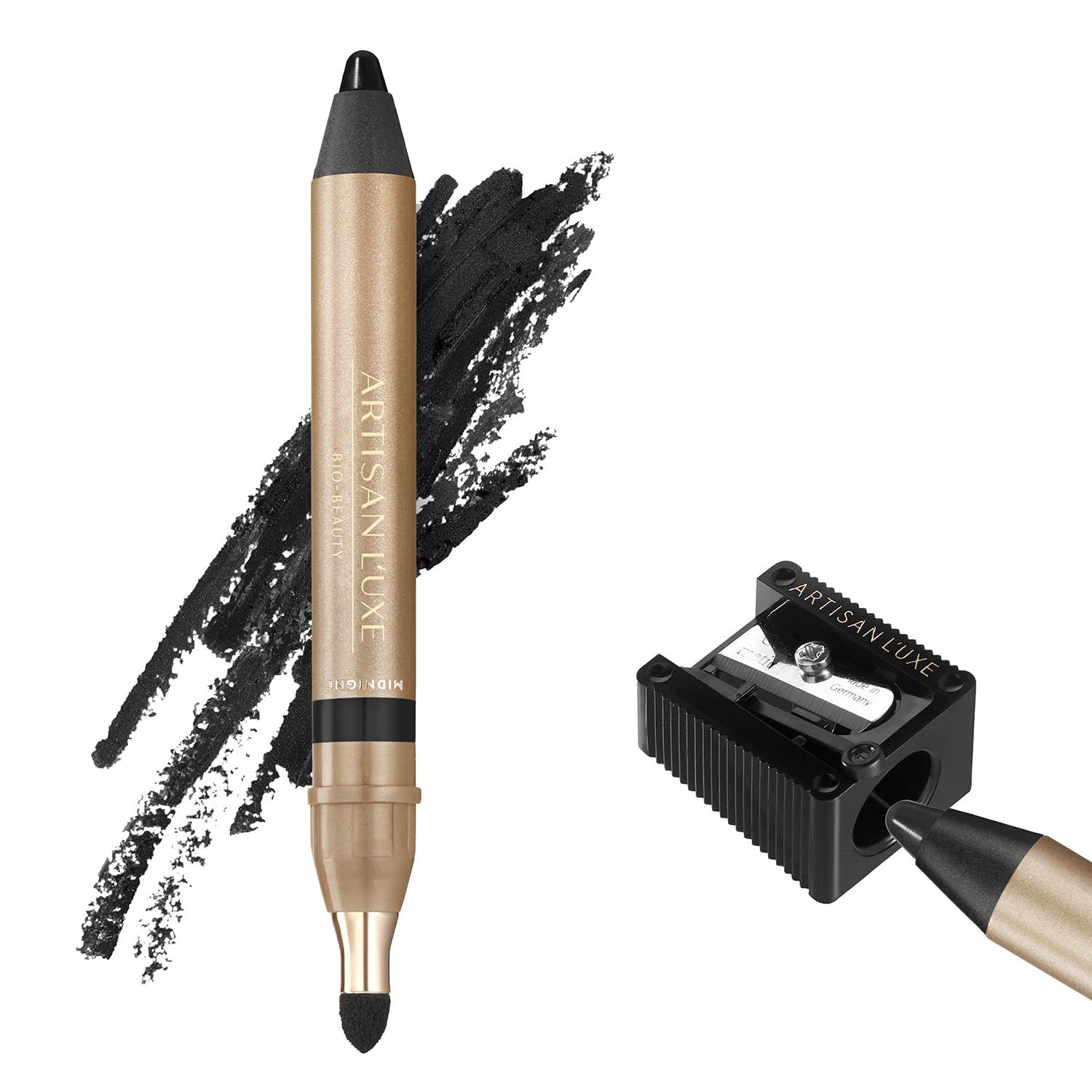 Artisan L&#39;uxe Beauty Velvet Jumbo Eyeliner Pencil - Smokey Eyes in 3 Minutes - Water-Proof, Smudge-Proof, Long-Lasting - Age-Defying Essential Oils - Midnight (Shade: Black)