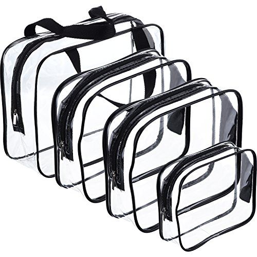 Hotop 4 Pieces Clear Make-up Bags Travel Toiletry Bag Organizers for Traveling Portable Cosmetic Pouch Set with Zipper Handle, Business Trip and School Bathroom, Water-proof