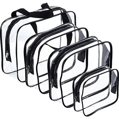 Hotop 4 Pieces Clear Make-up Bags Travel Toiletry Bag Organizers for Traveling Portable Cosmetic Pouch Set with Zipper Handle, Business Trip and School Bathroom, Water-proof