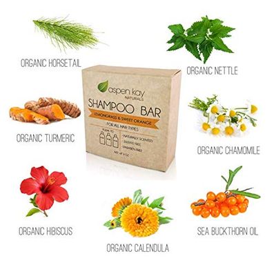 Shampoo and Conditioner Solid Bars Set - Lemongrass & Sweet Orange. Organic Ingredients, All Hair Types, Sulfate-Free, Cruelty Free & Vegan. One 3 ounce bar and one 2.3 ounce bar.