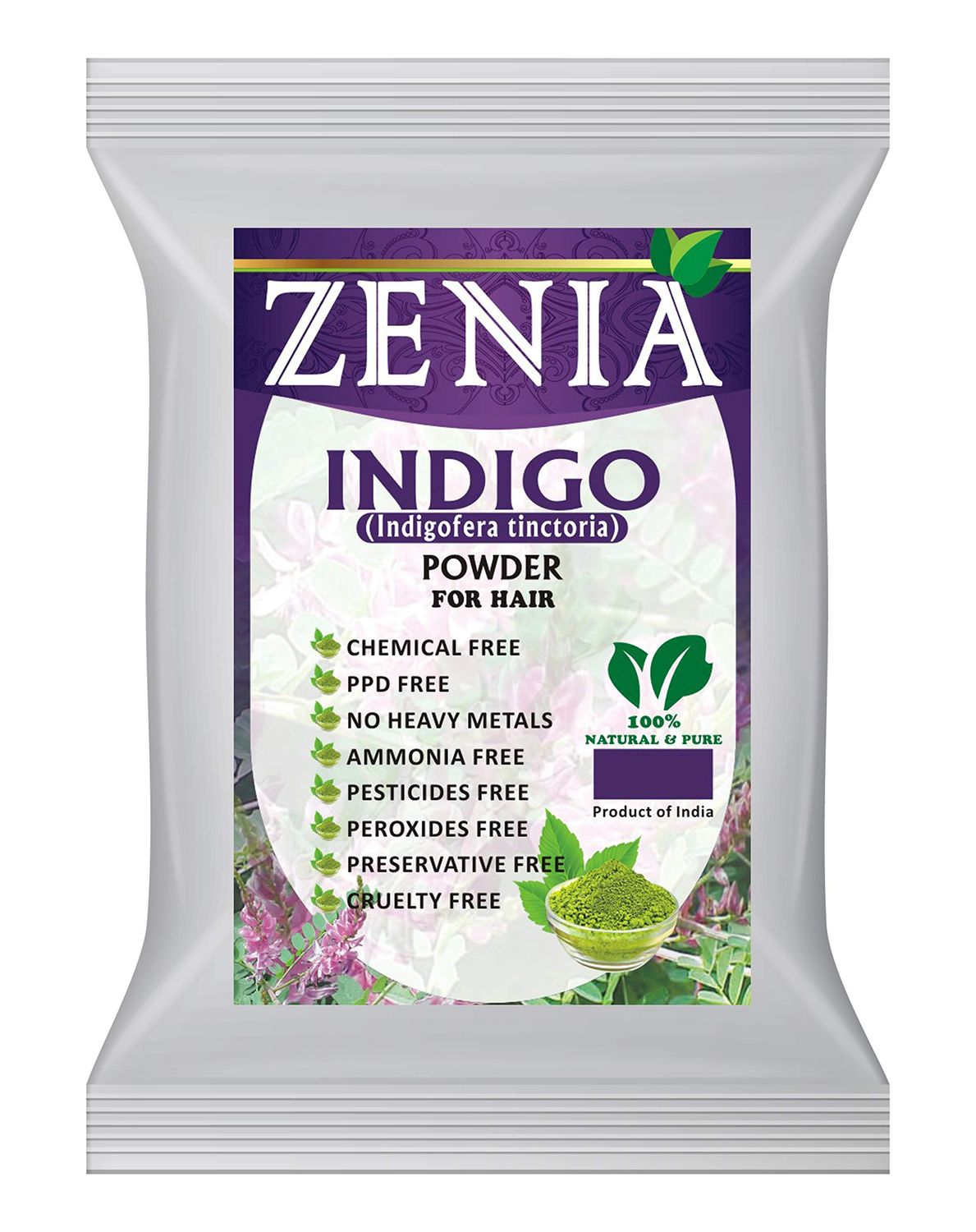 Zenia Indigo Powder Hair &amp; Beard Color | 200 Grams (7 ounce) | Natural Plant-Based Dye for Black Tint | Preservative-Free