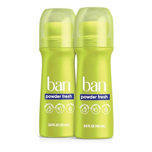 Ban Invisible Roll-on Antiperspirant Deodorant for Women and Men, 24-hour Underarm Odor &amp; Sweat Protection, Powder Fresh, 3.5 Oz, Pack of 2