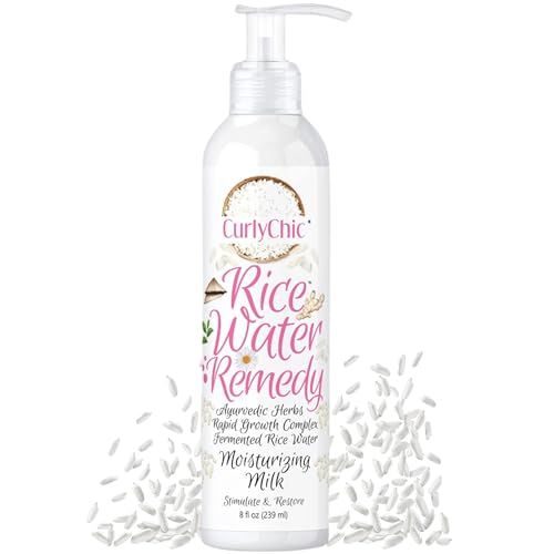 CurlyChic Rice Water Remedy Moisturizing Hair Milk - Hydrates, Detangles &amp; Revives Dry Hair - Ayurvedic Herbs &amp; Fermented Rice Water for Rapid Growth - Sulfate, Paraben &amp; Mineral Oil Free - 8 fl oz
