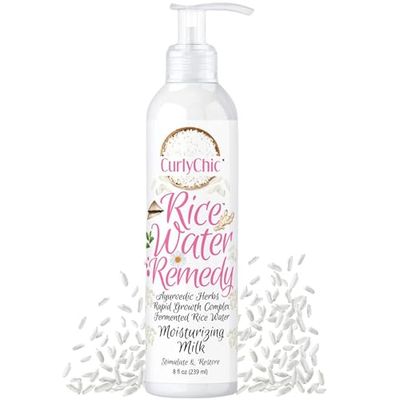 CurlyChic Rice Water Remedy Moisturizing Hair Milk - Hydrates, Detangles &amp; Revives Dry Hair - Ayurvedic Herbs &amp; Fermented Rice Water for Rapid Growth - Sulfate, Paraben &amp; Mineral Oil Free - 8 fl oz
