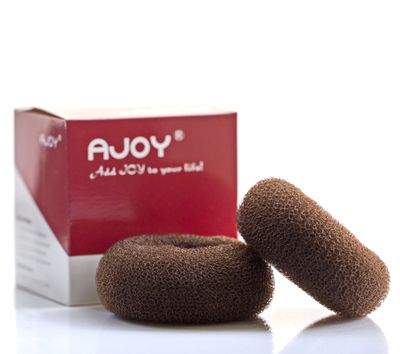 AJOY 2 Pcs Large Bun Maker Donut, Sock Bun Form for Long Hair, 3.3-3.6 Inch Brown, for Ballet, Girls, Women, Dance Etc.