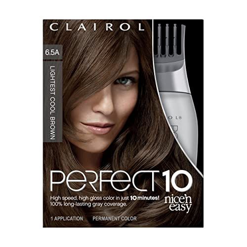 Clairol Nicen Easy Perfect 10 Permanent Hair Dye, 6.5A Lightest Cool Brown Hair Color, Pack of 1