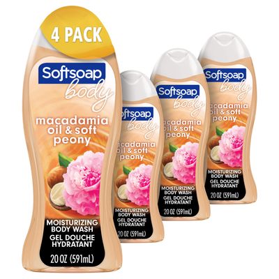 Softsoap Body Wash, Macadamia Oil &amp; Soft Peony Scent Body Wash, 20 Ounce, 4 Pack