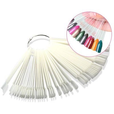 FRCOLOR 50pcs Transparent False Nail Art Tips Sticks Nail Polish Color Card Plates Display Polish Board Nail Art Practice Templates(Natural Color)