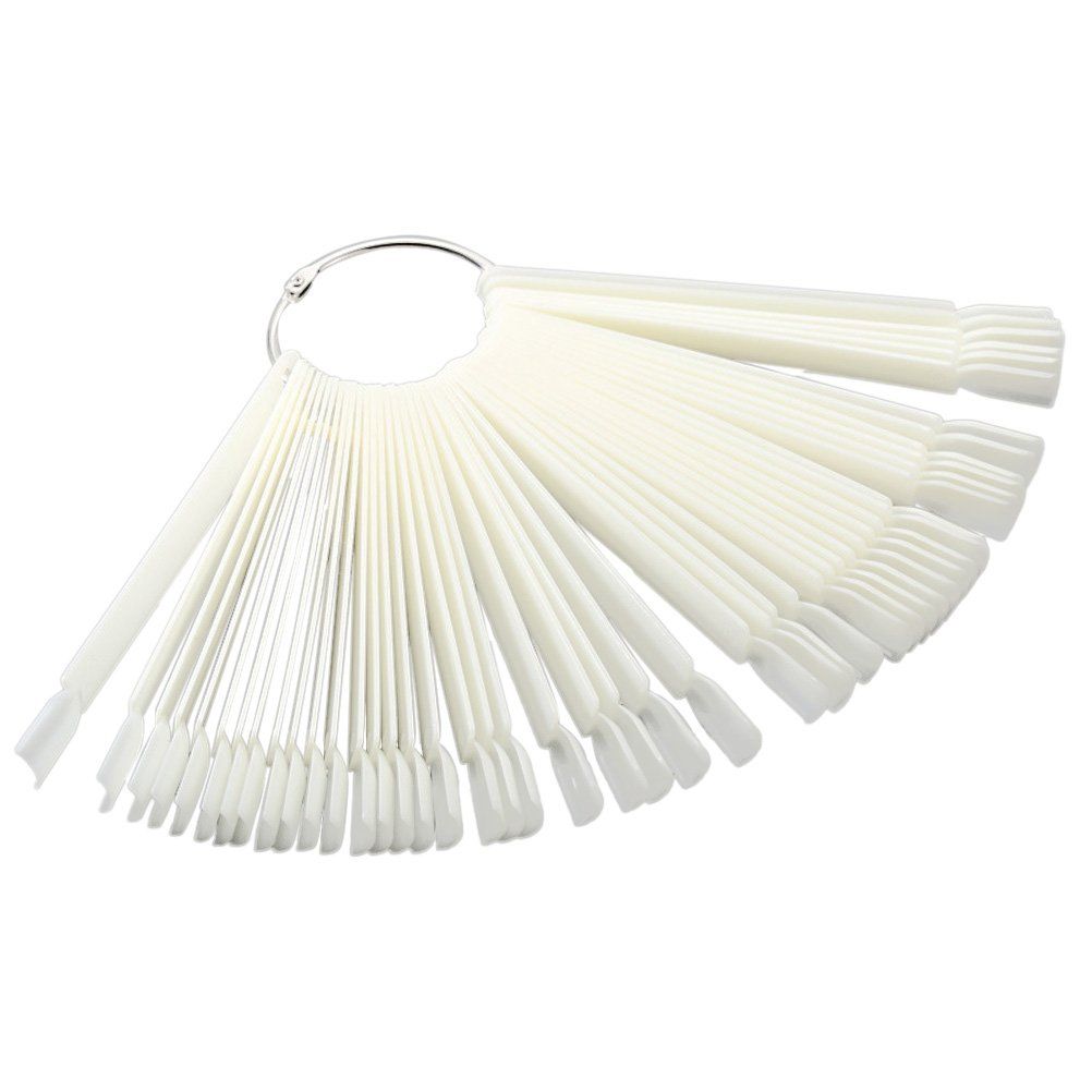 FRCOLOR 50pcs Transparent False Nail Art Tips Sticks Nail Polish Color Card Plates Display Polish Board Nail Art Practice Templates(Natural Color)