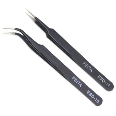 Eyelash Tweezers - FEITA Precision Eyelash Extension Tweezers Set - Professional Straight &amp; Curved Pointed Very Fine Tip Tweezers for Lash Extensions - Black - 2Pcs