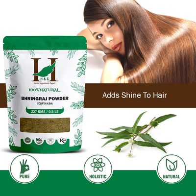H&amp;C- 100% Natural Bhringraj Powder for Hair (227g / 0.5 LB/ 08 oz) - Hair Growth Rejuvenator from Indian Ayurveda
