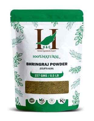 H&amp;C- 100% Natural Bhringraj Powder for Hair (227g / 0.5 LB/ 08 oz) - Hair Growth Rejuvenator from Indian Ayurveda