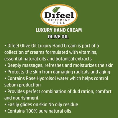 Difeel Hand Cream with Olive Oil with Vitamin E, Natural Oil and Botanical Extracts 1.5 Ounce