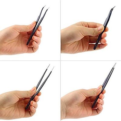 Eyelash Tweezers - FEITA Precision Eyelash Extension Tweezers Set - Professional Straight &amp; Curved Pointed Very Fine Tip Tweezers for Lash Extensions - Black - 2Pcs