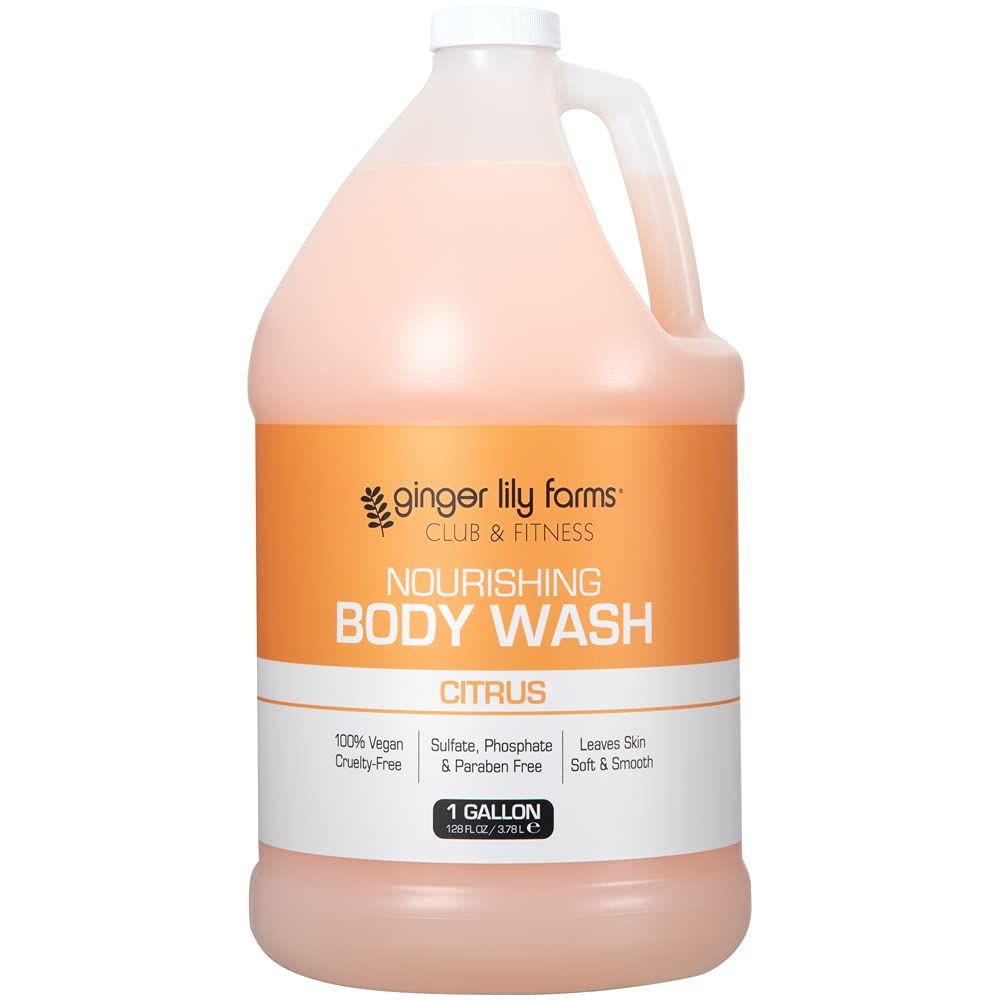 Ginger Lily Farms Club &amp; Fitness Nourishing Body Wash, 100% Vegan &amp; Cruelty-Free, Bath &amp; Shower Gel for Men and Women, Citrus Scent, 1 Gallon (128 fl. oz.) Refill
