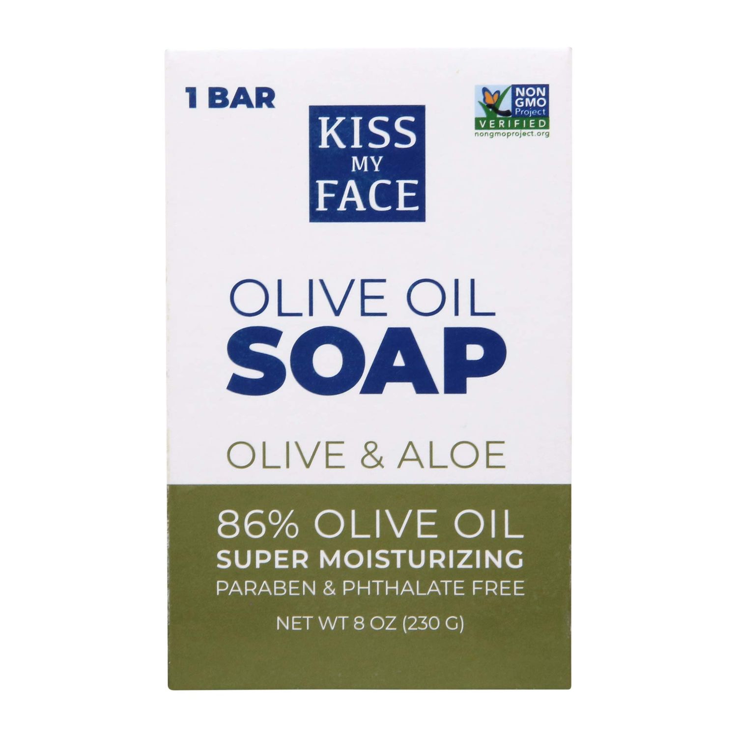 Kiss My Face Pure Olive Oil Soap with Aloe Vera, Moisturizing Bar Soap, 8 oz Bars, Olive &amp; Aloe, 64 Ounce (Pack of 8)
