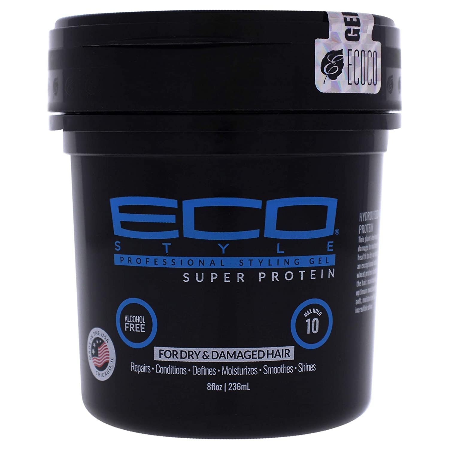 Eco Style ECOCO Gel Regular Super Protein Provides Gravity Defying Hold &amp; Long Lasting Shine, Helps Maintain Healthy Hair, Perfect for Pin Ups &amp; Twist for All Hair Types, Clean Scent, 8 Oz