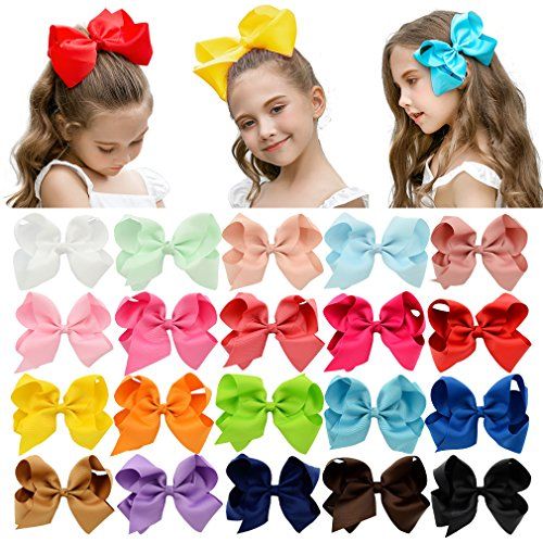 DEEKA 20 PCS Multi-colored 6&quot; Hand-made Grosgrain Ribbon Hair Bow Alligator Clips Hair Accessories for Little Girls