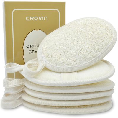 CROVIN Natural Loofah Exfoliating Body Scrubber, Made with Natural Shower Loofah Sponge for Men and Womens SPA - Pack of 6 Exfoliating Loofah Sponge Package,Perfect for Bath Shower
