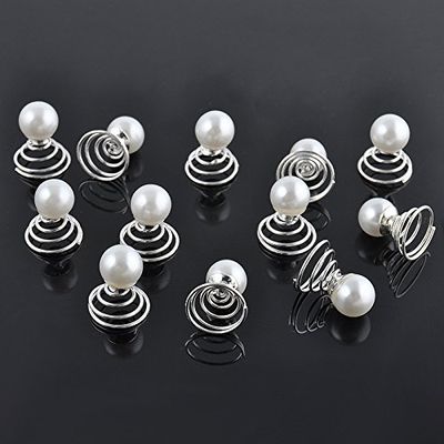 Chris.W 12Pcs Spiral Hair Pins Swirl Hair Twists Coils Hair Clip Accessories for Wedding, Prom, Party and Special Event(Pearl)