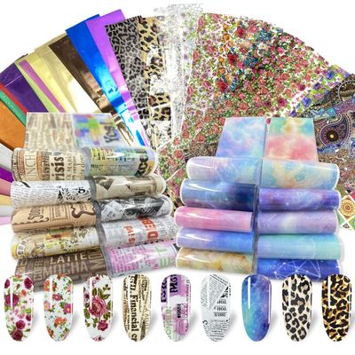 100 Sheets Nail Foil Transfer Sticker Kit, Bagvhandbagro Nail Art Decals Nail Foil Tips Starry Sky Laser Flower Leopard Print Transfer Foils Stickers DIY Nail Art Decorations Nail Supplies Nail Design