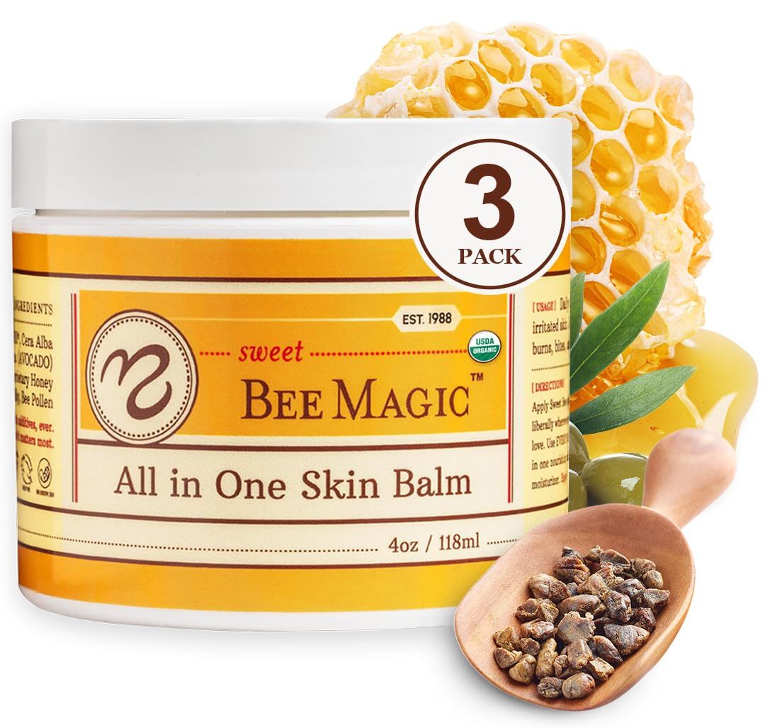 Sweet Bee Naturals - All-in-One Skin Balm &amp; Ointment for Face &amp; Body, Multipurpose Moisturizer for Dry Skin, Burns, &amp; Irritation, Bee Magic Skin Care Essentials -3 Jars (4oz Each,12oz Total)